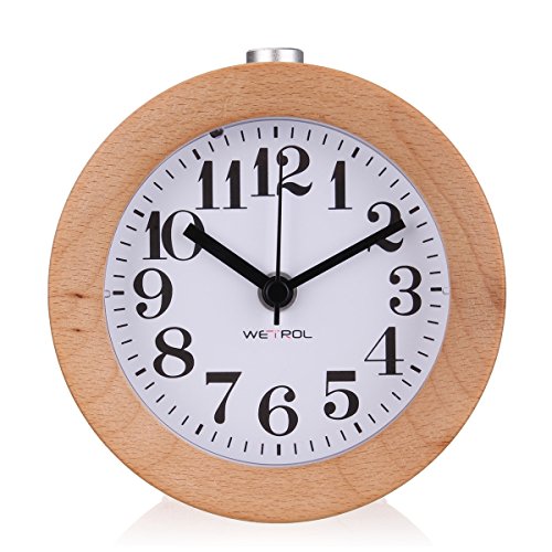KING DO WAY Mute Kreativ Holz Wecker Handgemachte Tischuhr Snooze Funktion tickt Sanft Wecker Clock mit Nachtlicht ticken Digitale schlummer Runde hintergrundbeleuchtung Umweltfreundlich Uhr - 3