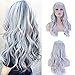 Price comparison product image 19" Wigs For Women Long Synthetic Full Wig Wavy Hair Natural Fashionable Wigs Daily Party Heat Resistant - Silver Grey