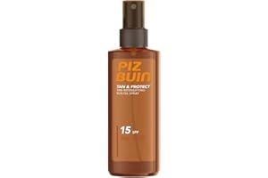 Piz Buin Tan & Protect Tan Intensifying Sun Oil Spray (1x150 ml), bronceador solar con SPF15 y filtros UVA/UVB, aceite bronceador con Illumitone, protector solar ligero