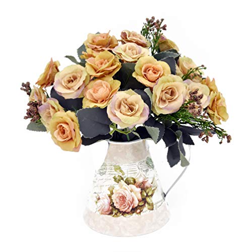 Fleurs Artificielles Lot de Mini Vase de Fer et 2 couettes Peinture à l'huile Ensemble de Mini Rose