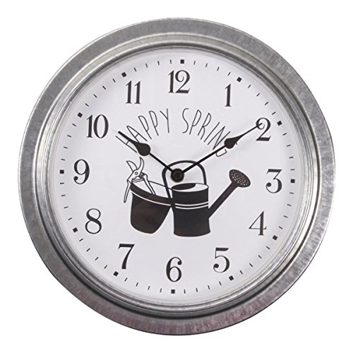 Wanduhr aus galvanisiertem Edelstahl - Motiv : Gießkanne - Ideal für Drinnen und Draußen - Durchmesser 30cm