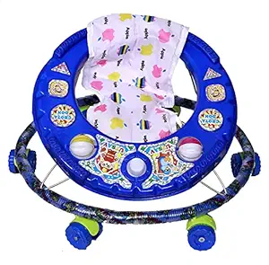 Baby 3 Ball Style in-Built Horns Activity Walker for Both Kids for Age 5+ Months Round Base Non-Musical Foldable Walker (Blue)