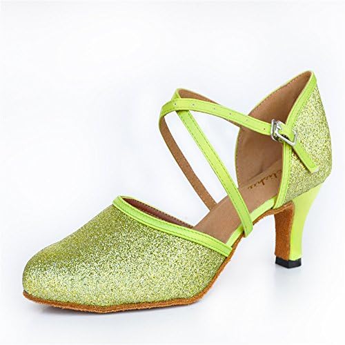 Fashion Flash Gold Dance Shoes Ladies Lombarda Chiffon Shoes, 6 Uk, Green 8Cm