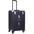 Extra Lager Luxury Leather Hairdressing Make up Beauty Trolley Case -Rolling Trolley Makeup Beauty Train Carry Case Cosmetics Art Cosmetic Box (Black)