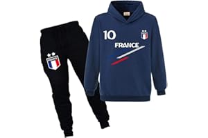 Forlcool Ensemble deux pièces sweat à capuche et pantalon de sport de football pour enfants France 2 étoiles