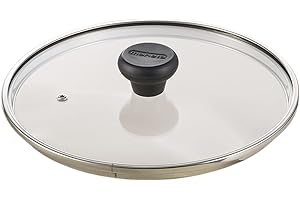 Moneta Couvercle en Verre Trempé avec Rebord en Acier Inoxydable, Résistant aux Hautes Températures, Compatible Lave-Vaisselle, 22 cm
