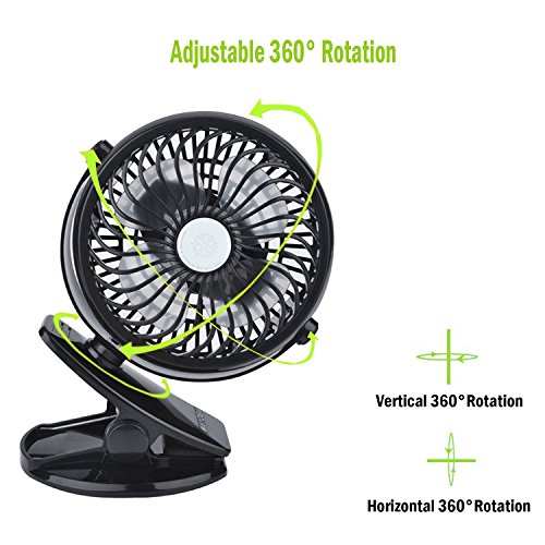 Mayoga F802 Tragbar USB Mini Klammer Fan / Handheld Aufladen Lithium-Ionen-Akku Ventilator – Geräuscharmer 360-Grad-Winkel Einstellen Luftstromsteuer (Schwarz) - 9
