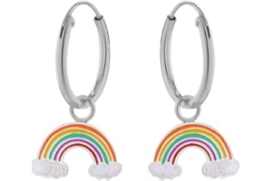LOVE YOUR CITY Boucles d'oreilles créoles en forme de petit arc-en-ciel - Cadeaux pour filles et enfants - Bijoux en argent sterling 925 avec émail - Livré dans une petite boîte cadeau, Argent