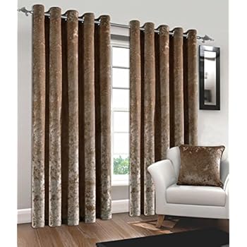 Ed Crushed Velvet Curtains Pair Eyelet Ring Top Fully Lined With