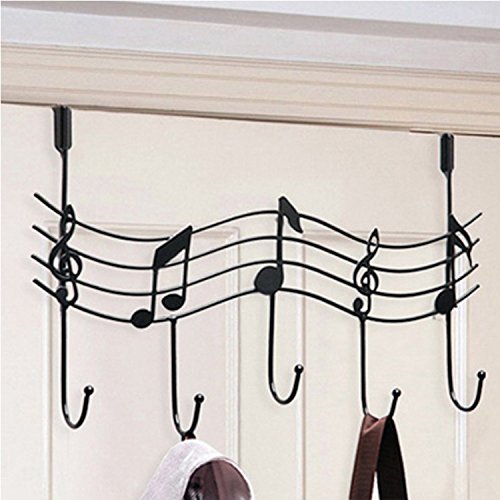 Vintage Musik Türgarderobe Hakenleiste Garderobenleiste Stahl glanz Chrom mit 5 Haken (Schwarz) - 7