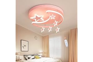 FUMIMID Kinderlampe LED Deckenleuchte Dimmbar Mit Fernbedienung Sterne Mond Hangend Deckenlampe Moderne Mädchen Jungen Schlafzimmerlampe Babyzimmer Kinderzimmer Wohnzimmer Kronleuchter,Rosa,52cm