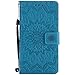 Produktbild Sony Xperia Z5 Hülle, Chreey [Prägung Indische Sonne] Lederhülle Sonnen Blume Brieftasche Wallet Tasche Magnet Flip Case Handyhülle Etui mit Kartenfach Ständer [Blau]