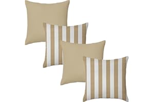 Harrison Cropper Premium Garden Scatter Cushion | Water Resistant Cushions | Outdoor Patio Rattan Chairs | Hollowfibre Filled Seating Furniture Pillow |Soft Comfy and Durable | 4 Pack (Beige & Stripe)