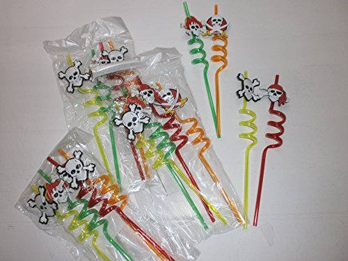 8 Piraten Trinkhalme 28 cm Strohhalm Piratenparty stabil mit Spirale