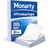 A4 Fotokopi Kağıdı, 21x29,7 cm, 200 Sayfa, Beyaz, Yazıcı ve Fotokopi Uyumlu 80 gram