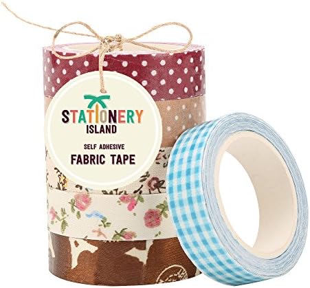 Stationery Island Creative Self Adhesive Fabric Washi Tape for Scrapbooking - Pack of 6 - Mixed Designs - Burgandy &amp; Cappucino Poka Dots, Blue Checks, Floral &amp; Paris Patterns - 60 Day Money Back Guarantee, No Quibbles