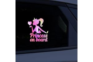 VESVORY 2 adesivi di sicurezza per auto Princess on board (principessa a bordo) adesivi per paraurti di sicurezza per auto, camion, computer portatile, ecc. Design carino (bianco arcobaleno)