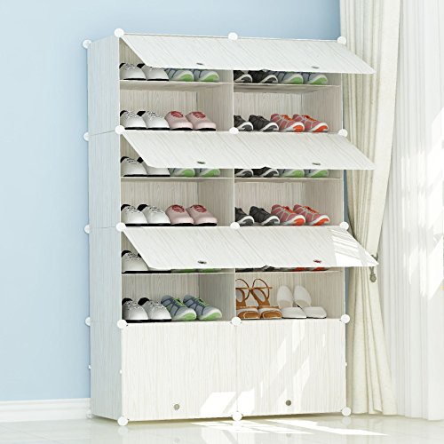 PREMAG Organisateur de Chaussures Portable en Plastique, Motif en Bois, étagère modulaire pour économiser de l'espace, étagères à Chaussures pour Chaussures, Bottes, Pantoufles 2 * 7