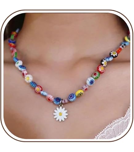 Collana Bohémien Colorata Perline Di Semi E Leghe - Corta Donna