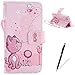 Price comparison product image Feeltech for iPhone 5/5S/SE Case Premium PU Leather Book Wallet Cover Cartoon Pattern - Pink Cat