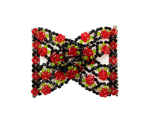 Mytoptrendz® Red and Black Beaded Hair Comb Double Hair Clips Grips Stretchy Swinky magic comb (Red and black crystal bead)