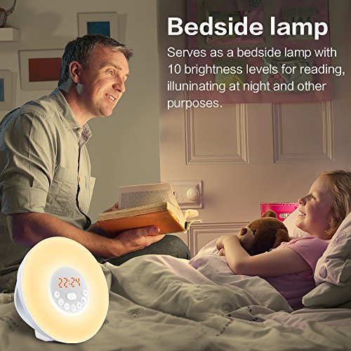 Wecker Geschenke Wake Up Light Lichtwecker ,7 Wecktöne (6 Naturklänge und UKW-Radio), 7Farben, 10 Dimmstufen, Sonnenaufgangssimulation, Nachtlicht mit UKW-Radio, Wecker mit Licht ,ein Geschenk für Frauen, Männer, Freunde ,Kinder oder Erwachsene(6640) - 4