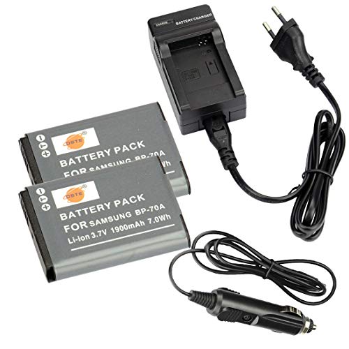 DSTE 2-Pieza Repuesto Batería y DC97E Viaje Cargador kit para Samsung BP70A ST30 ST60 ST61 ST65 ST66 ST67 ST70 ST71 ST72 ST76 ST80 ST90 ST93 ST95 ST100 ST150F ST700 ST6500 SL50 SL600 SL605 SL630
