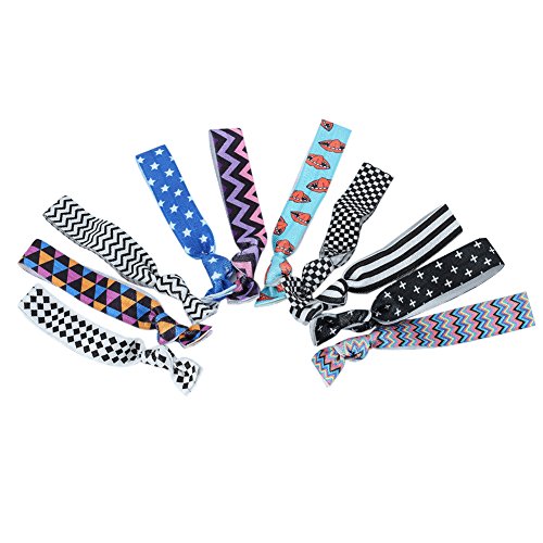 No Crease Hair Ties & Bracelets Rope -10 Pcs Women Girls Hair Ties Ponytail Holders Scrunchie Hair Band Headbands Fold Over Elastic Prints and Solids