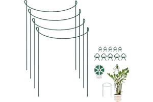 YEJAHY 4 Stück Pflanzenstütze, Metall, Pflanzenpfahl – mit Pflanzenclip, Garten-Drehbindung, Pflanzenkäfig, halbrund, Pflanzenstützring für Tomaten, Hortensie