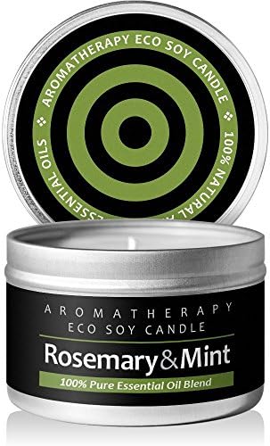 Scented Candles (Rosemary & Mint) Soy Wax Aromatherapy Candle - Made in the USA with 100% Pure Essential Oil and All Natural Ingredients. 40+ Hours Burn Time in 8oz(225g) Tin - Rosemary & Mint
