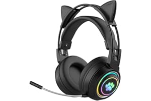 JINSERTA Casque De Jeu sans Fil, Joli Casque Lumineux Bluetooth à Oreilles De Chat avec Lumière LED, Design Pliable et Rétractable, pour Intérieur Extérieur Enfants Adultes