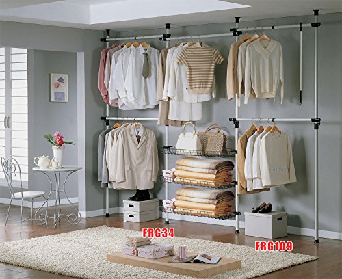 SoBuy® Teleskop Garderoben System B(160-195) x H(103-278)cm, Kleideraufbewahrungssystem, Regalsystem mit 3 Körben, FRG34 - 5
