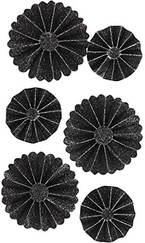 Paper Rosettes, D: 35+50 mm, black glitter, 6pcs
