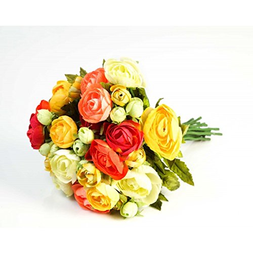 Künstlicher Ranunkelstrauch mit 18 Blüten, bunt, 30cm, Ø 25cm - Deko Strauß Busch Strauch