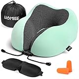 HOMIEE Reise Nackenkissen, Reisekissen, Orthopädisches Nackenkissen, Schlafen Memory Foam Stoff Ergonomisches Nackenstützkissen für optimalen Komfort durch Beste Memory Foam Technologie (Grün)