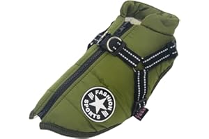 Ectkuee Hundejacke Winterweste Jacken, Hundemantel mit Geschirr, Hundemantel für Kleine Hunde Hundemantel Wasserdicht Maschinen Waschbarer Reflektierender Streifen Design Haltbarer D-Ring (Green-S)