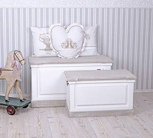 CHESTS Boxes Coffers Set Two Pieces Chest Country Style Wood Chest Sitting Stool White