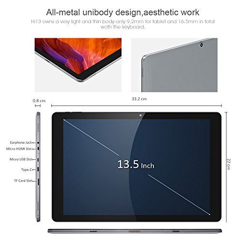 CHUWI Hi13 13.5 inch 2 in1 Tablet PC Windows 10 Intel Apollo Lake Celeron N3450 Quad Core 1.1GHz Windows 10 4GB RAM 64GB eMMC Dual WiFi Cameras OTG