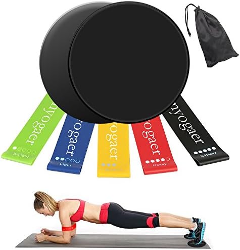 Resistance Bands (Set of 5) Exercise Bands for Workout &amp; Physical Therapy, Improve Mobility and Strength, And Discs Core Sliders (Set of 2) Dual-Sided Design Work Smoothly on Any Surface - 100% Natural Latex!