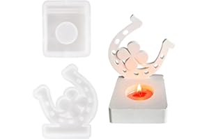 Disnace Horseshoe Fourth Leaf Clovers Candle Holder, Candlesticks Molds, Holder Silicones Molds, Castings Molds for Holder Making, Holder Resins Molds, Horseshoe Plaster Mould for Holder Castings