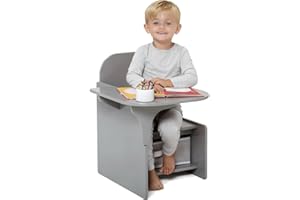 Rainbow Tree 2 in 1 Wooden Children Table with Chair, Small Kids Table and Chair Set with Storage for Toys Books, Suitable for Kids Children Toddlers Boys Girls (Grey)