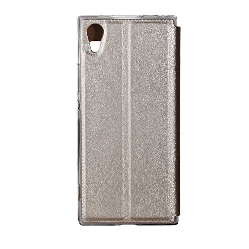 BeCool® - Handy Schutzhülle im Bookstyle mit Standfunktion, ohne Klappe für Sony Xperia XA1, mit S-View Fenster, durch das Sie alle Mitteilungen sehen können. Golden.