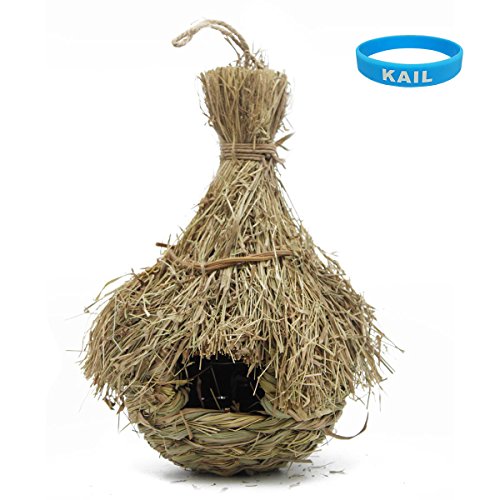 Kail naturales Birdhouse pájaro casas, nido para aves silvestres, para colgar Hierba Tejido cuerda bolsillo con techo hierba