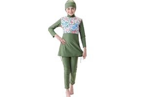 IMEKIS Girls Modest Muslim Swimwear UPF 50+ UV Islamic Hijab Swimsuit Long Sleeve Top Shirt with Short Pants Swim Cap 3pcs Bathing Suit Beachwear