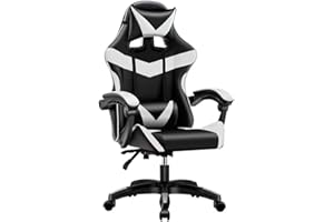 BAKAJI Sedia Poltrona Gaming Scrivana Ufficio Casa in Ecopelle Schienale Reclinabile Cuscino Lombare Poggiatesta Rotazione 360 Gradi Direzionale Altezza Regolabile 5 Ruote (Black e White)