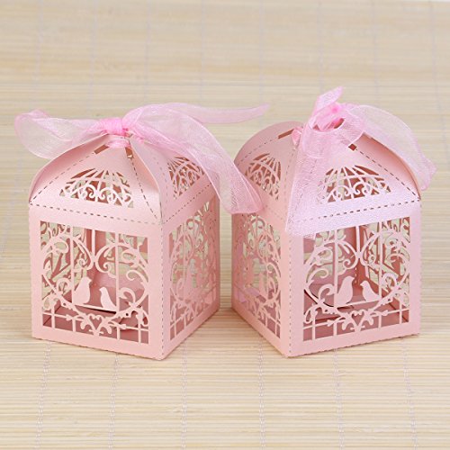 ULTNICE 50Pcs Geschenk Kasten Karton Süßigkeit Kasten Gast Kasten für Hochzeits Taufe Geburtstags Party Dekor Rosa - 9