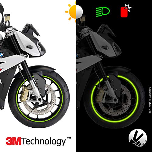 VFLUO Circular, Kit de Cintas, Rayas Retro Reflectantes para Llantas de Moto (1 Rueda), 3M Technology, Anchura XL : 7 mm, Kawazaki Verde