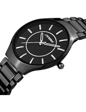 XLORDX Unisex Quarz Armbanduhr Analog Modisch Zeitloses Design Klassisch Schwarz Ultra dünn Edelstahl