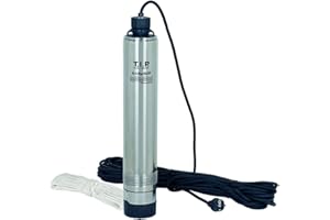 T.I.P. AJ 4 PLUS 55/50 Pompe Submersible pour Puits Profonds Débit 3300 l/h Hauteur de Refoulement 50 m Pression d'Eau 5,0 bar Puissance 800 W Profondeur d'Immersion max 20 m Couleur Noir Argent