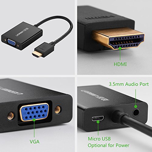 UGREEN HDMI auf VGA kabel Adapter 1080P HDTV Aktiv Audio Übertragung Konverterkabel mit hochwertigem Aluminiumgehäuse unterstützt  für PC Laptop , Chromebook, Raspberry Pi,  Macbook Schwarz - 2